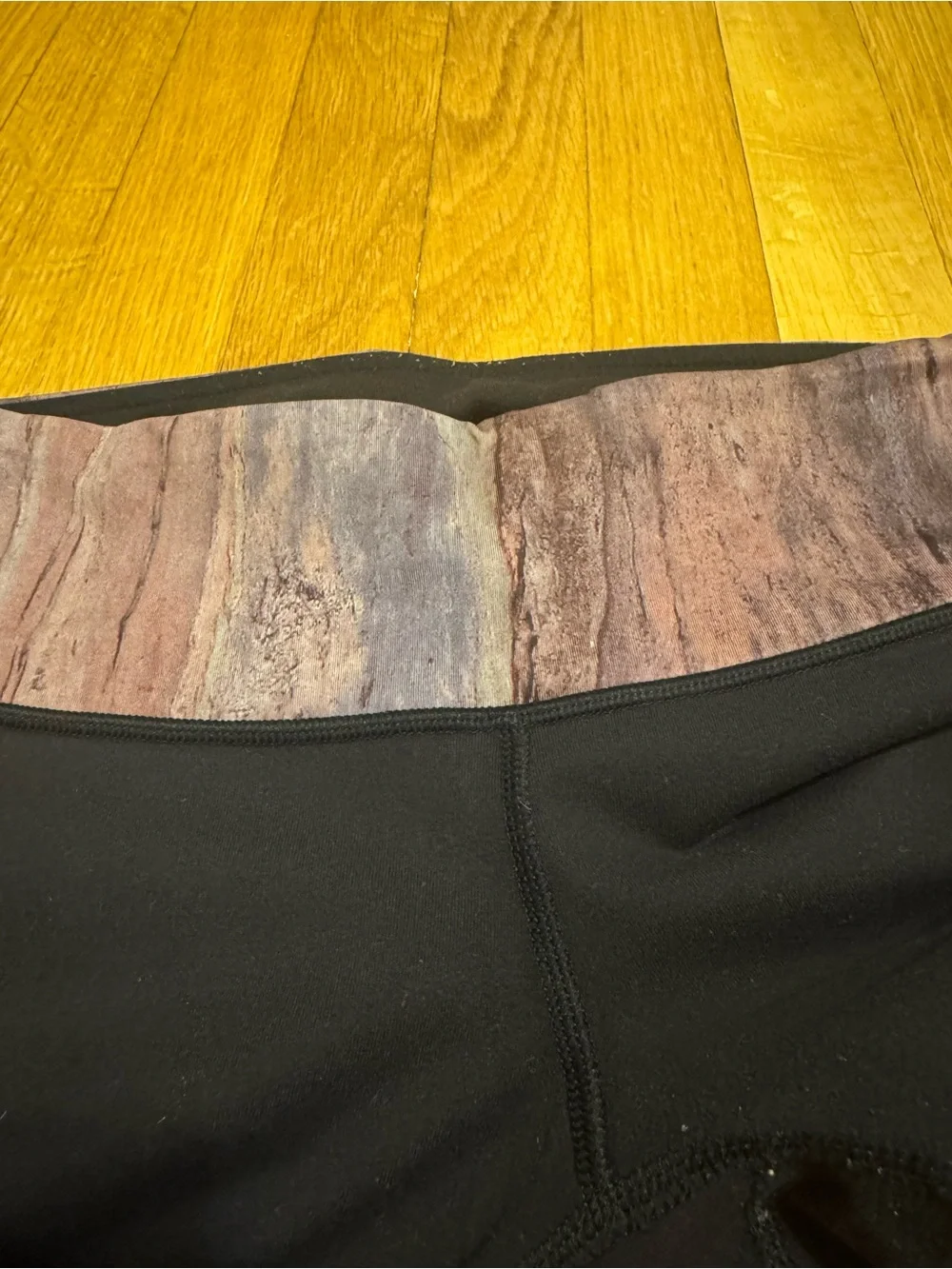 lululemon athletica Black Capri Leggings with Purple Patterned Waistband